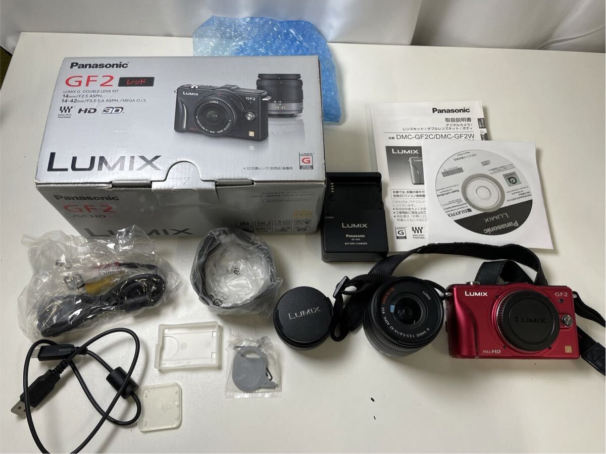 163T-5-1 Panasonic LUMIX GF2 DMC-GF2 H-FS014042 1:3.5-5.6 14-42 H-H014 1:2.5/14 動作通電未確認拍卖