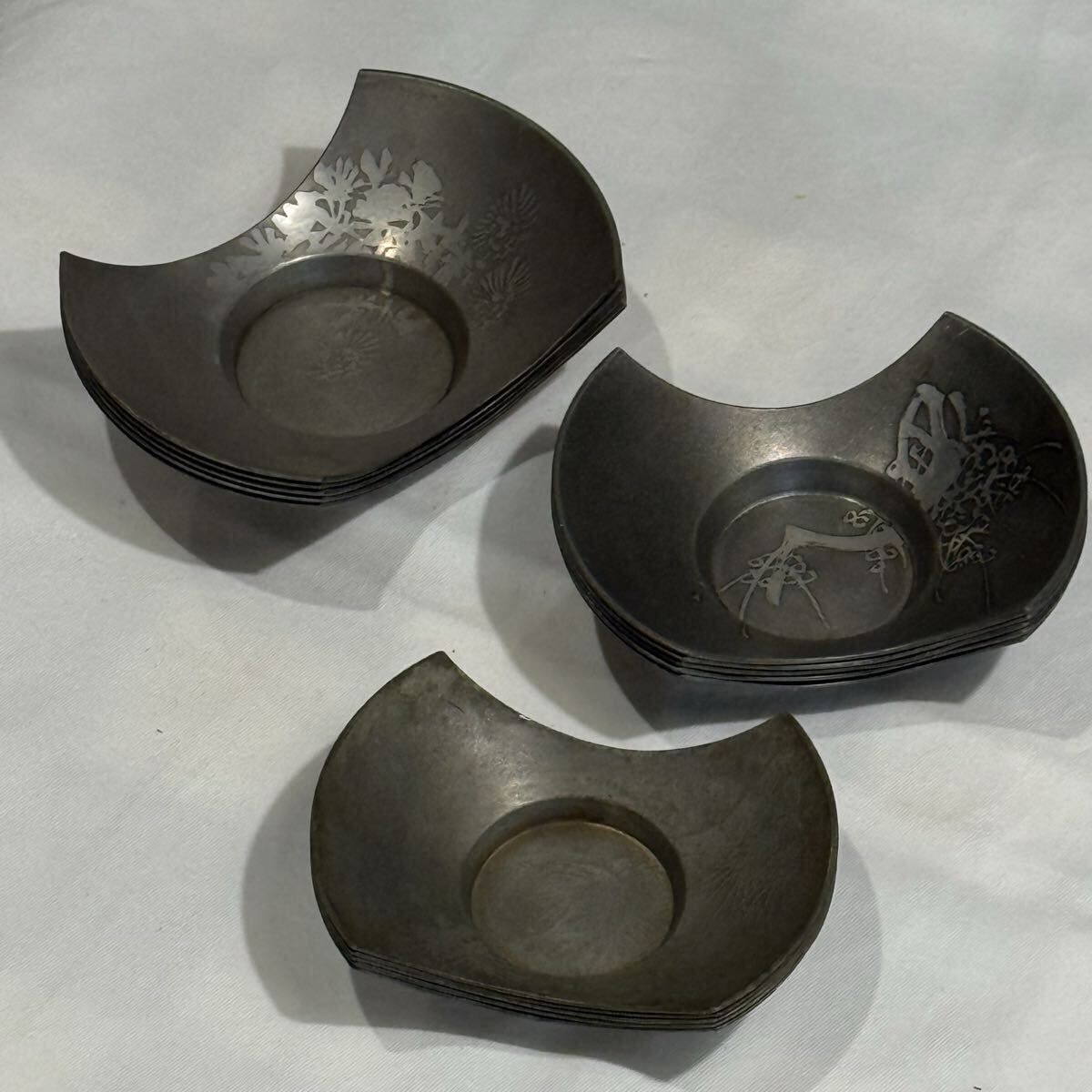 煎茶道具 錫製 茶托 乾茂號造 3サイズ纏め出品 古錫拍卖