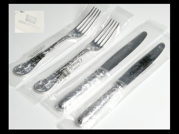 クリストフル シルバープレート Christofle 高級シリーズ ジャルダン・エデン テーブル ナイフ フォーク カトラリー 計4pcs 未使用 N232拍卖