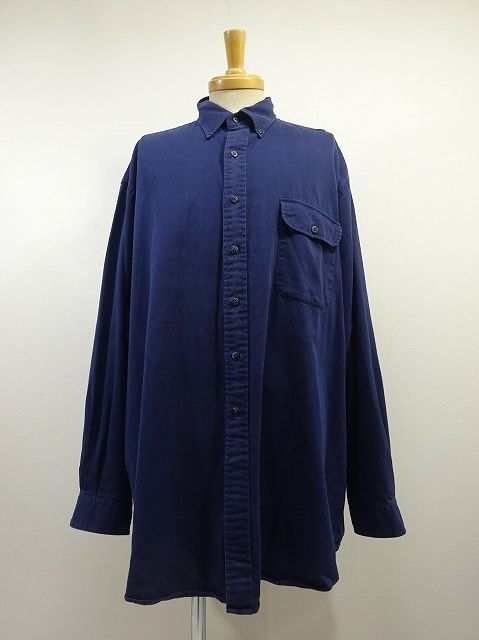 FILA SPORT フィラ コットン ツイル ボタンダウン 無地 長袖シャツ メンズ ゆったり 大きめサイズ (XL) ネイビー ●E-221拍卖