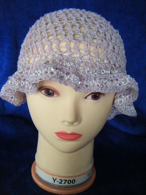 春、夏*ミニツバ付き*手編男女兼用*薄藤*被り口銀ラメちらちら*ポリプロ。アクリル。レーヨン*小さく丸めて携帯可 39拍卖