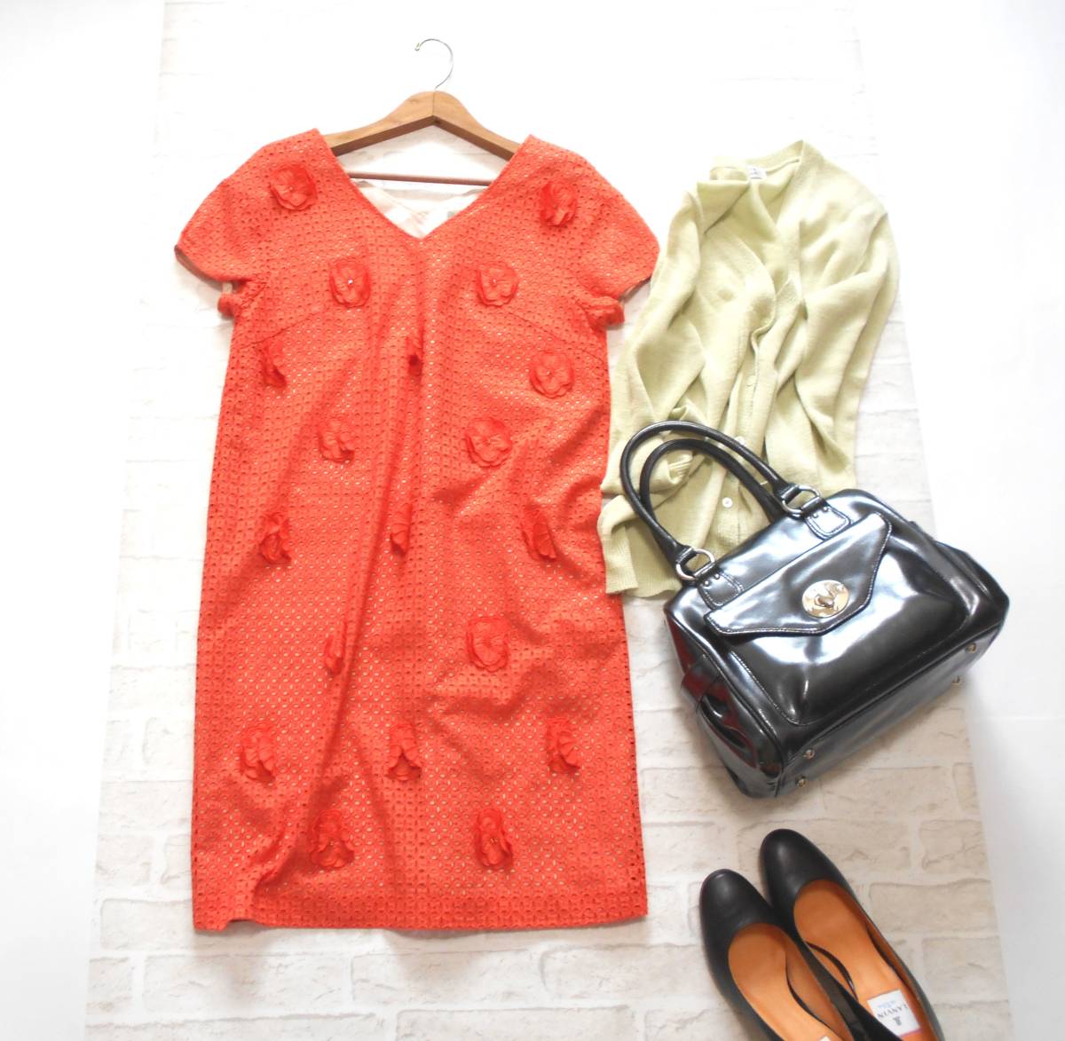 〔美品 送料無料!〕 Viaggio Blu ビアッジョブルー オレンジ フラワー コットン レース ワンピース ( 綿 ゆったり ラクチン 花 ワンピ )拍卖