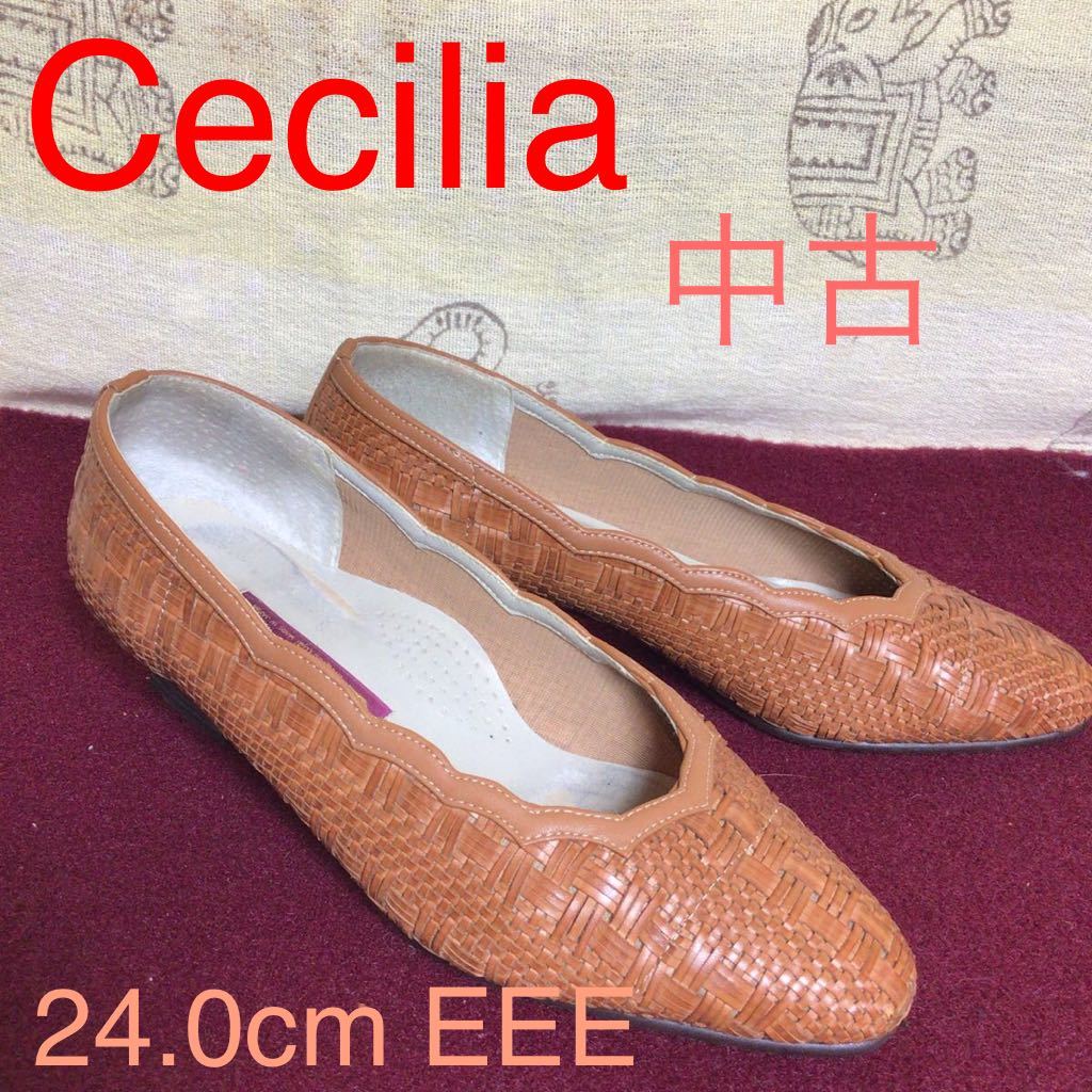 【売り切り!送料無料!】A-115 Cecilia!セシリア!メッシュパンプス!24.0cm!EEE!夏素材!涼しげ!ローヒール!編み!中古!拍卖