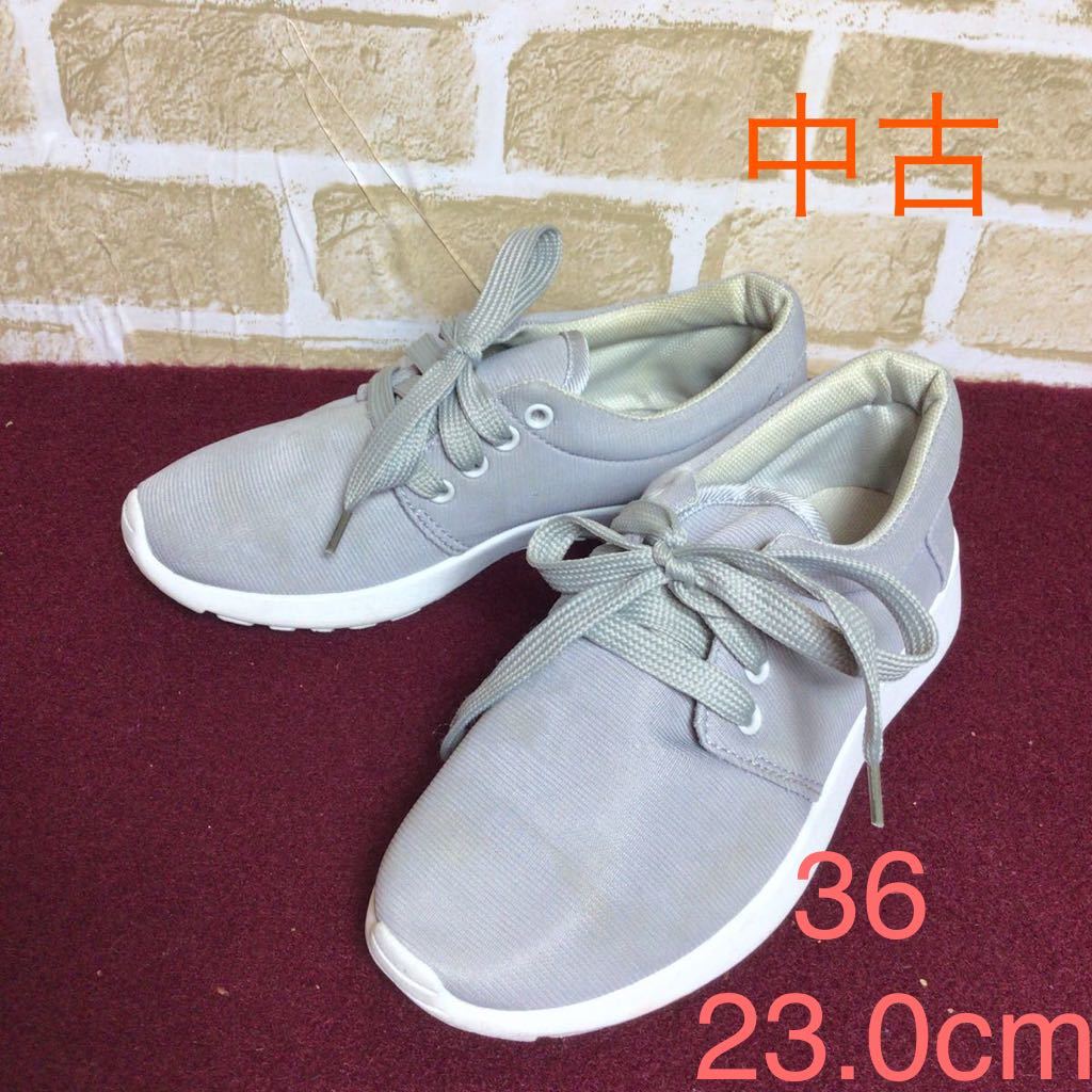 【売り切り!送料無料!】A-118 スニーカー!グレー!36!23.0cm!灰色!シンプル!普段靴!通学!作業用!中古!拍卖