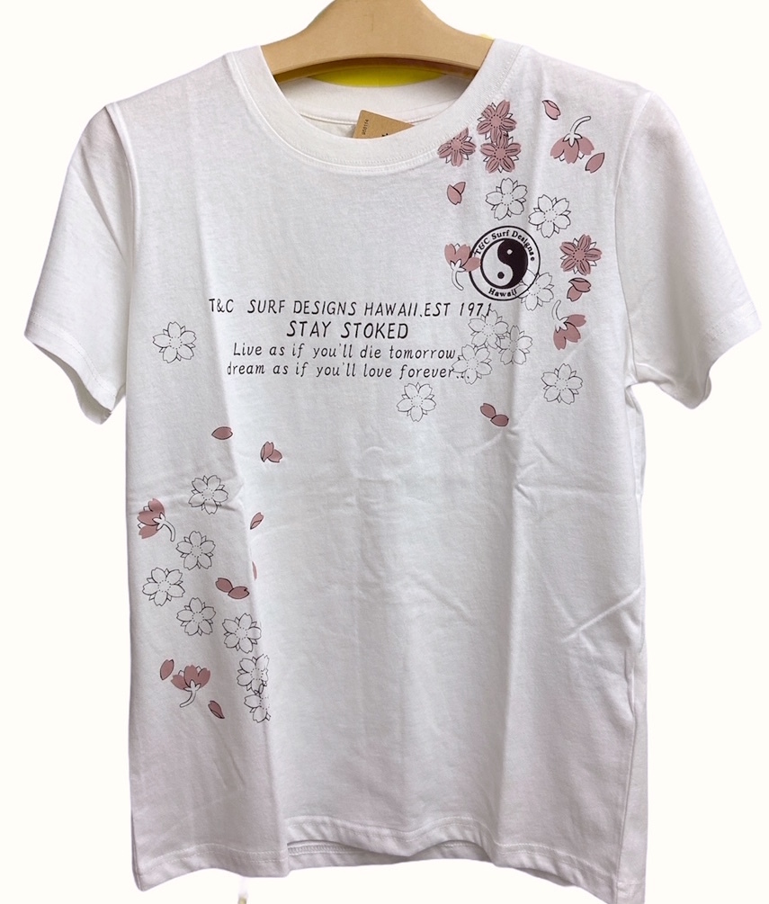 即決 新品タグ付 T&C Surf Designs ティーアンドシーサーフデザイン★レディス 婦人★桜 プリント 天竺 半袖Tシャツ ★Lサイズ ¥2090拍卖