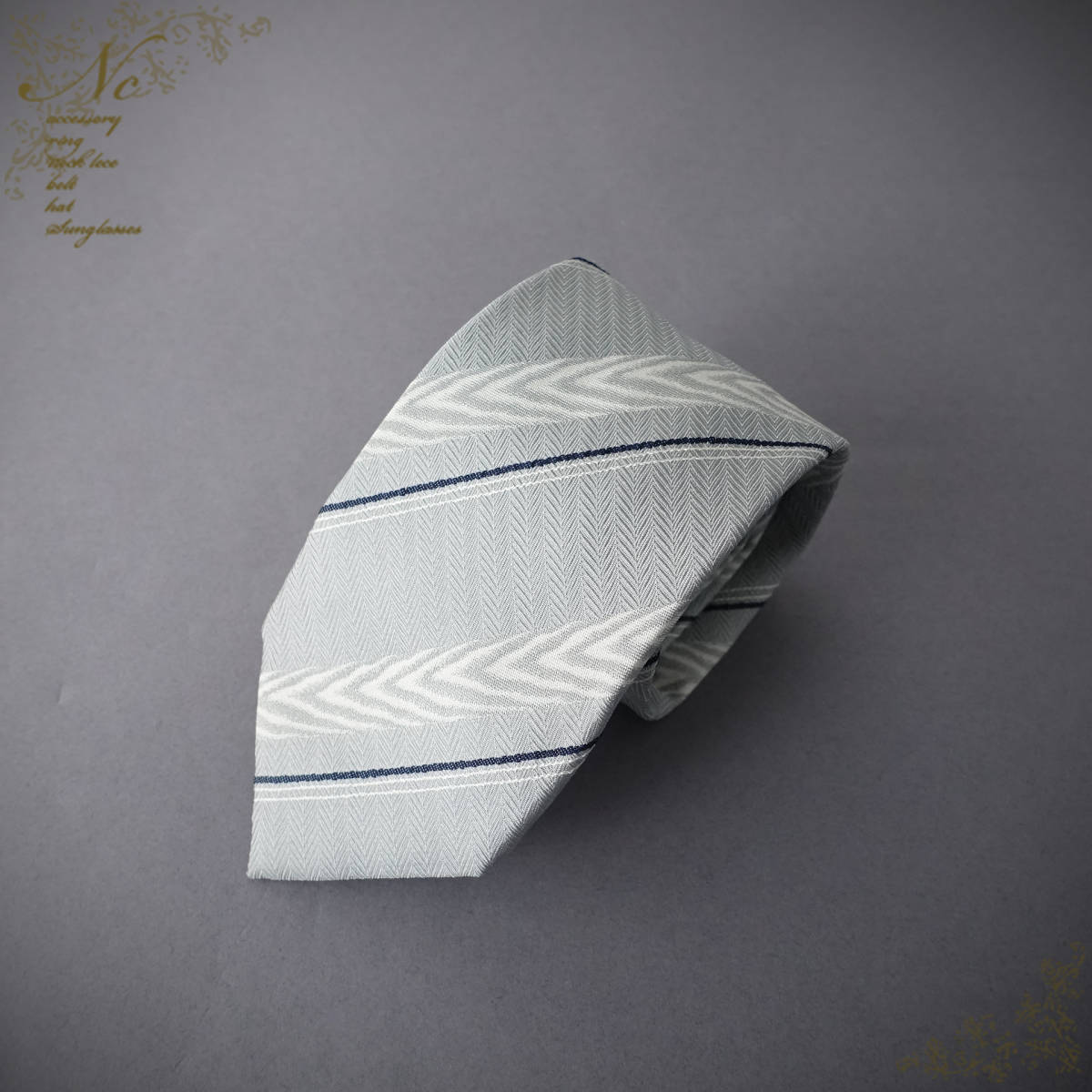 USED*dunhill/ダンヒル/イタリア製シルク100%ストライプ柄ネクタイ/シルバーグレー拍卖