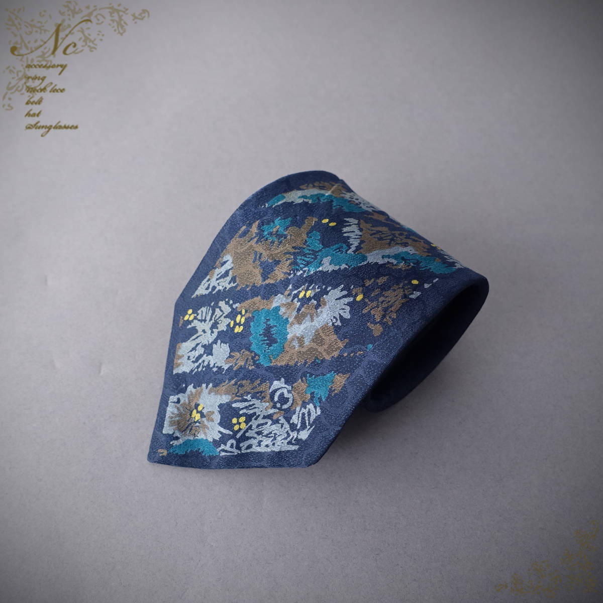 USED*mila schon/ミラショーン/イタリア製100%シルクネクタイ/ネイビー拍卖