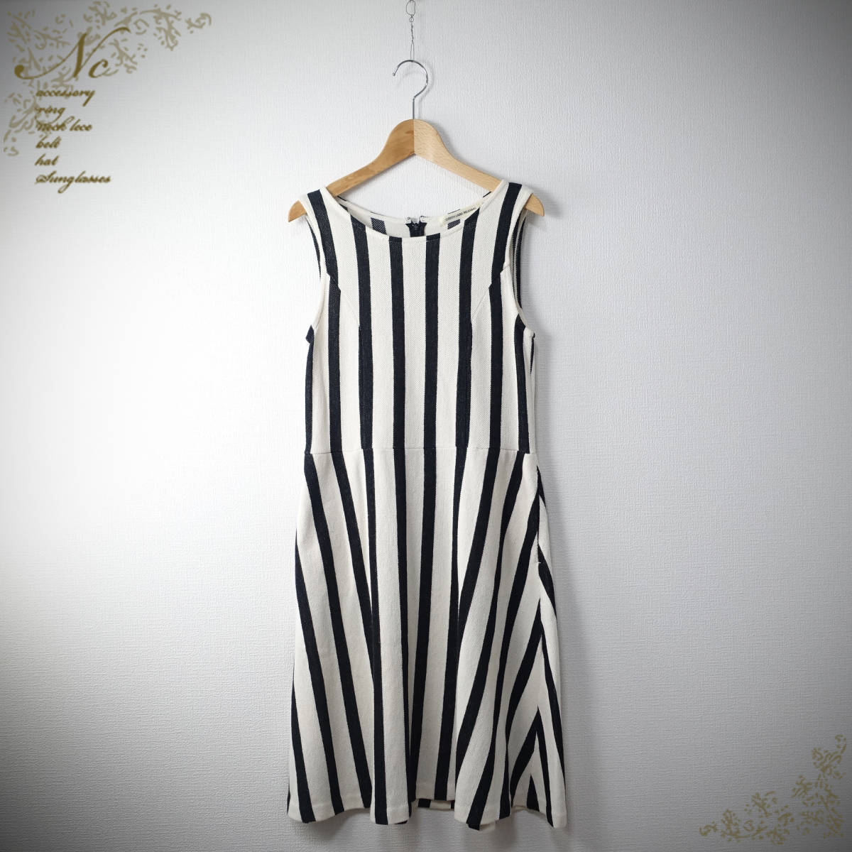 USED*UNITED ARROWS/ユナイテッドアローズgreen label relaxing/グリーンレーベル ストライプワンピース/オフホワイト×ブラック拍卖