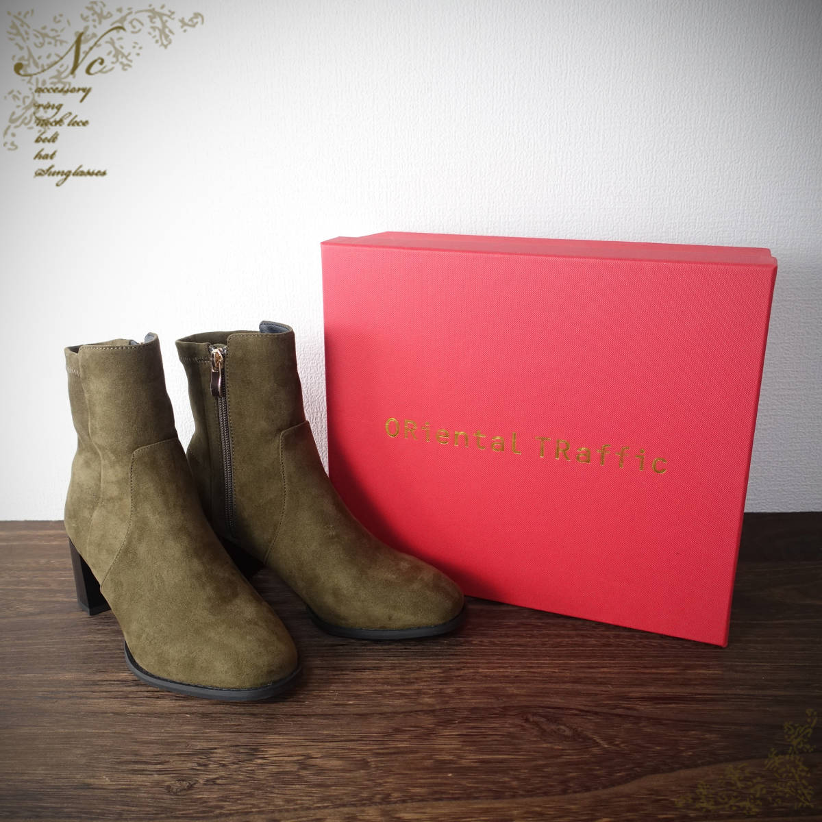 新品*Oriental Traffic/オリエンタルトラフィック/M//ヒール/ショートブーツ/カーキ23.5cm相当拍卖