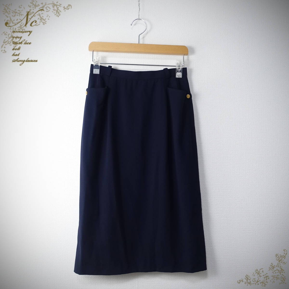 USED*Leilian/レリアン/9/スカートウール100%スカート/ネイビー拍卖