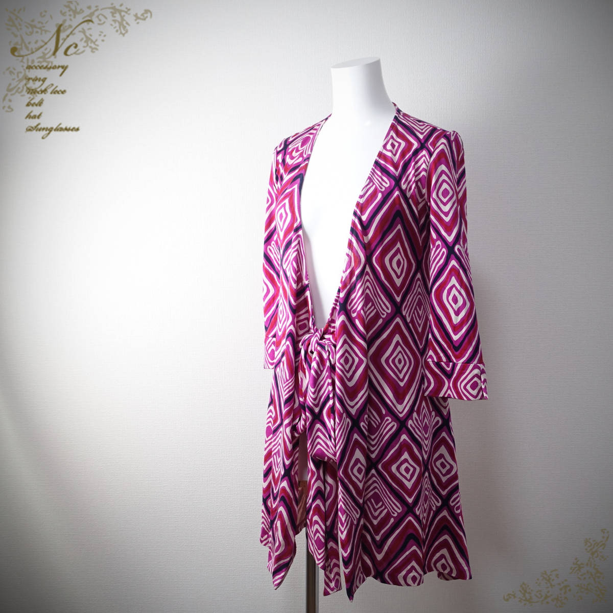 DIANE von FURSTENBERG/ダイアンフォンファステンバーグ/0/ロングカーディガン/シルク100%/総柄カーディガン/パープル系拍卖