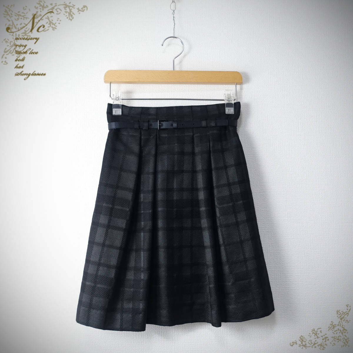 新品未使用タグ付き☆UNTITLED/アンタイトル/0/日本製/ベルト付きスカート/ブラック/黒拍卖