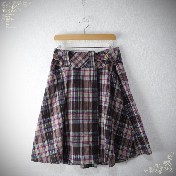 USED*MAX&Co./マックスアンドコー/38/イタリア製チェック柄巻きスカート/パープル系/紫拍卖