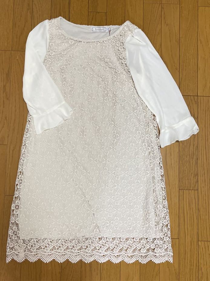 送料無料■タグ付未使用■Couture brooch クチュール ブローチ アイボリー レース ワンピース 袖シフォン サイズ38 M拍卖