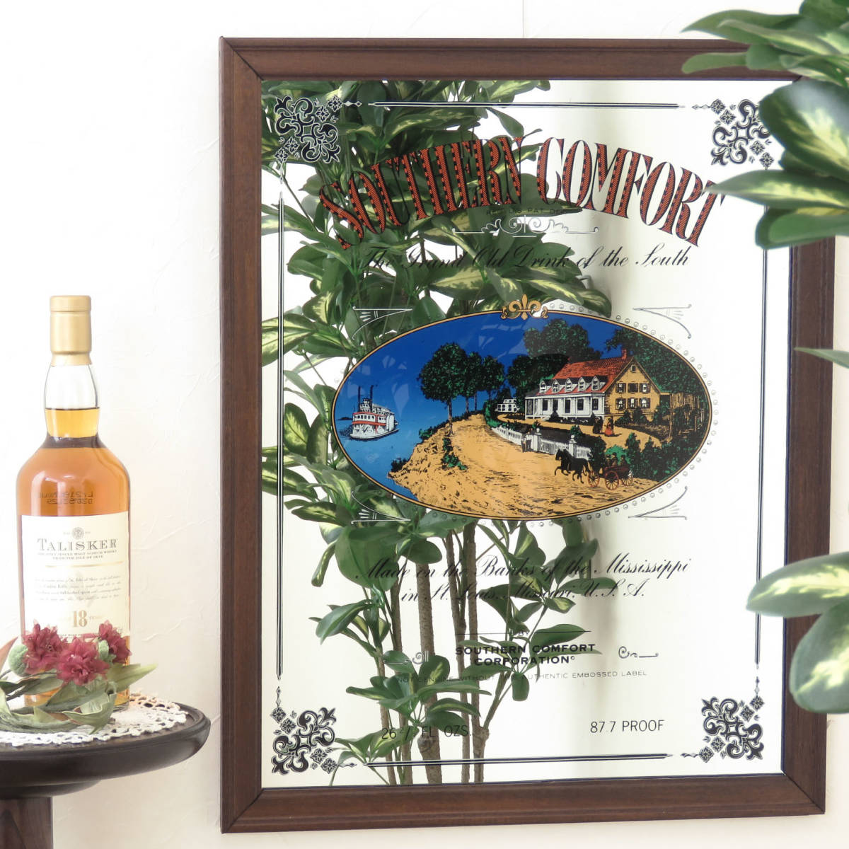 ビンテージパブミラー/サザンカンフォート/アメリカのリキュール/吊り下げ鏡/店舗什器/ディスプレイ/インテリア雑貨/内装/装飾/PM-0208拍卖