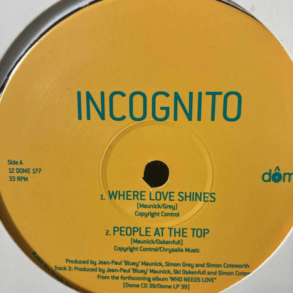 INCOGNITO、where love shines、12インチ拍卖