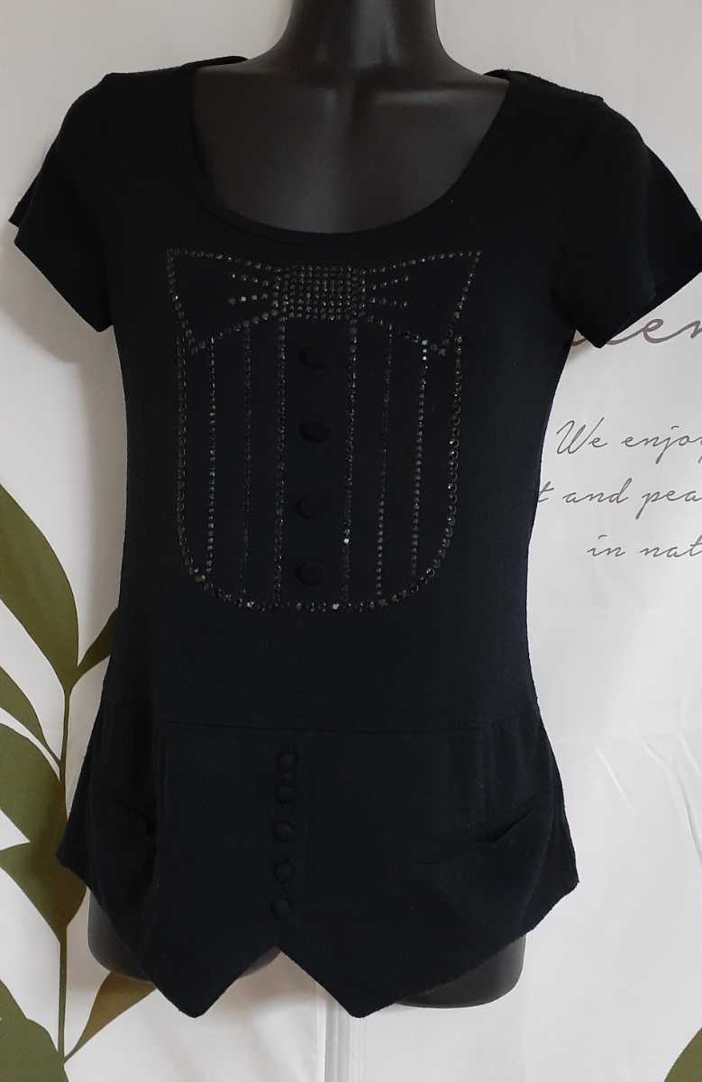 Y 3/4 C.C.CROSS おしゃれTシャツ シャツトップス ブラック ストーン付き サイズ 38拍卖