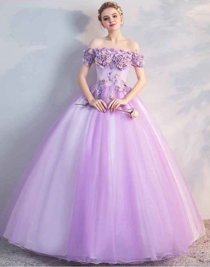 【サイズオーダー無料★パニエ・アクセサリー小物付属】花びら★二次会パーティドレス4点★パープル(紫)♪カラードレス♪前撮り花嫁ピアノ拍卖