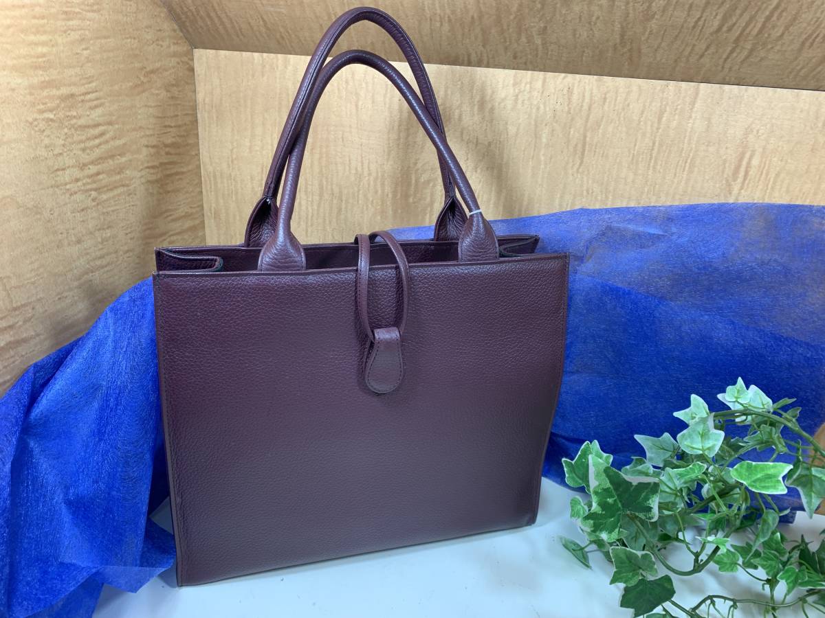 A★マダムハンドバック牛革ソフトな手触り◇エンジ◇小ポッケ機能的・無地拍卖