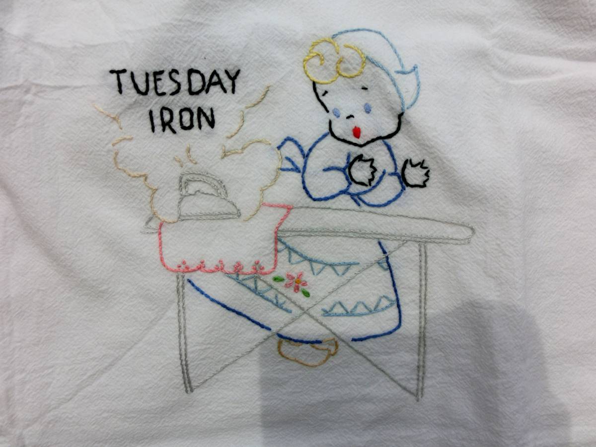 ビンテージ 1Week 刺繍 キッチンクロス Tuesday テーブルクロス 拍卖