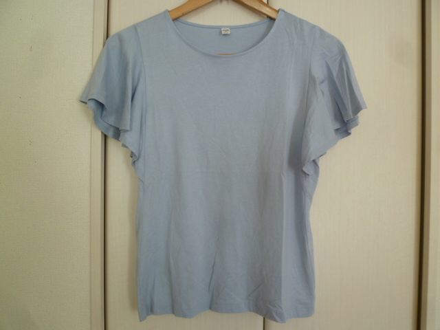 UNIQLO/ユニクロ△水色袖フリルフレア袖TシャツカットソーM/半袖トップスシンプル定番△BO61拍卖