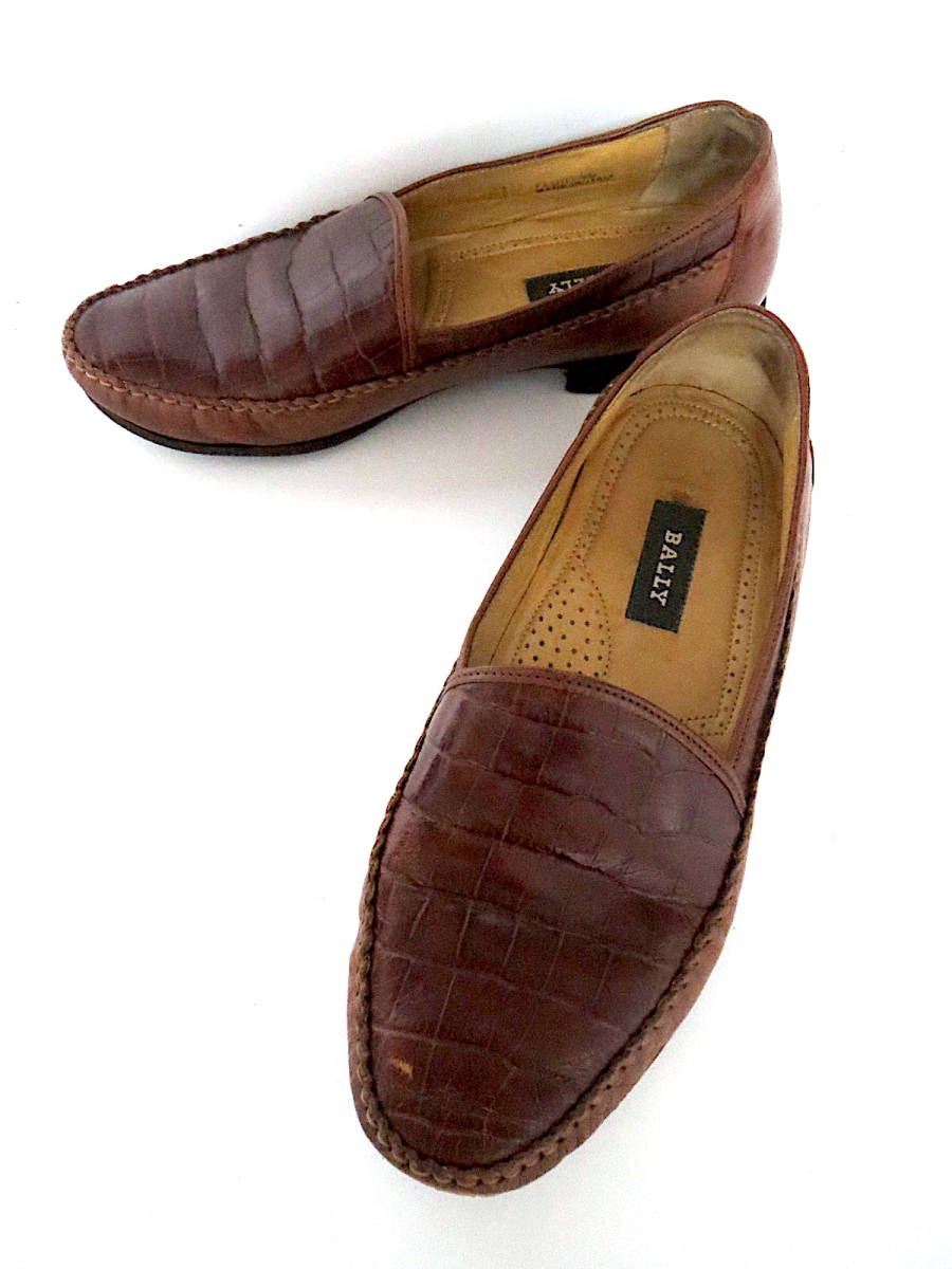二点落札で送料無料! B048 BALLY バリー ローファー レザー 6 1/2 レディース イタリア製 ビジネス シューズ 茶 ブラウン 靴拍卖