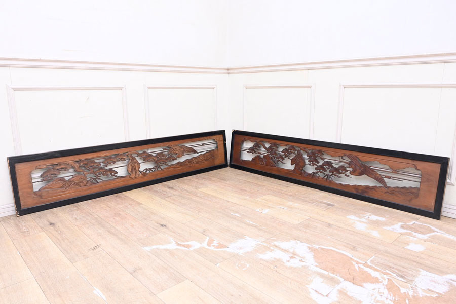 AH38 一双 レトロ 古い 欄間 ランマ 日本製 引き取り大歓迎拍卖