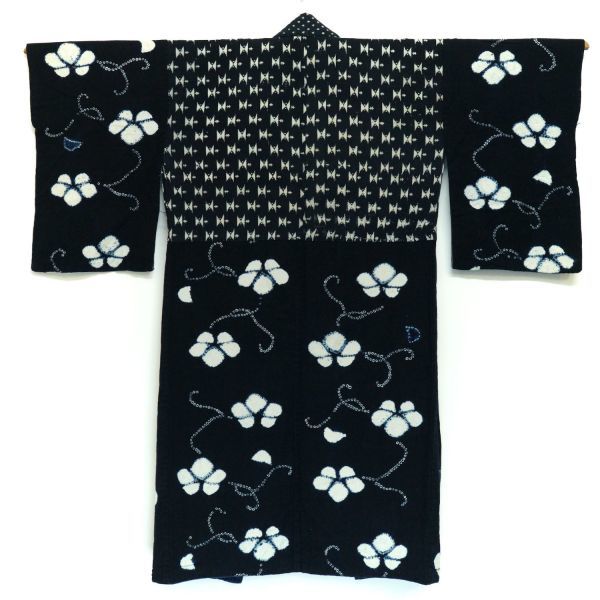 1889S◆長着◆絞りと中型染◆藍染木綿古布◆継ぎ接ぎ◆有松絞り◆リメイク素材◆TIE DYE◆VINTAGE FABRIC拍卖