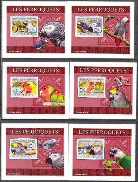 ギニア切手『オウム』6シートセット 2009拍卖