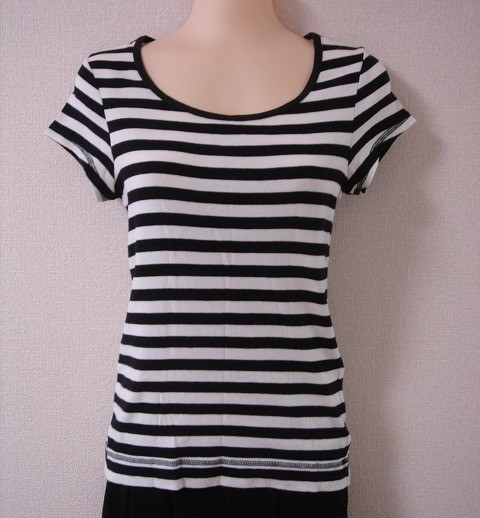 ◆ LEPSIM LOWRYS FARM ボーダー 半そで Tシャツ ホワイト × ブラック カジュアル ◆ Mサイズ 綿100% ◆ USED ◆拍卖