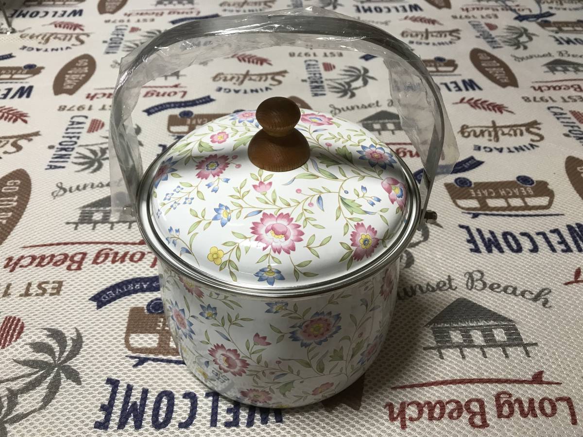 未使用!エジリー ホーロー ポット型 持ち手付き ストッカー 鍋拍卖