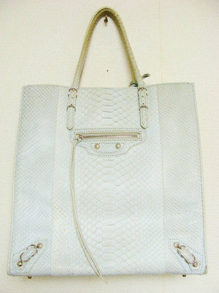 BALENCIAGA バレンシアガ ◇ パイソン スネーク レザー 蛇 皮 革 ザ ペーパー 338582 A5 サイズ トート ハンド バッグ 鞄拍卖