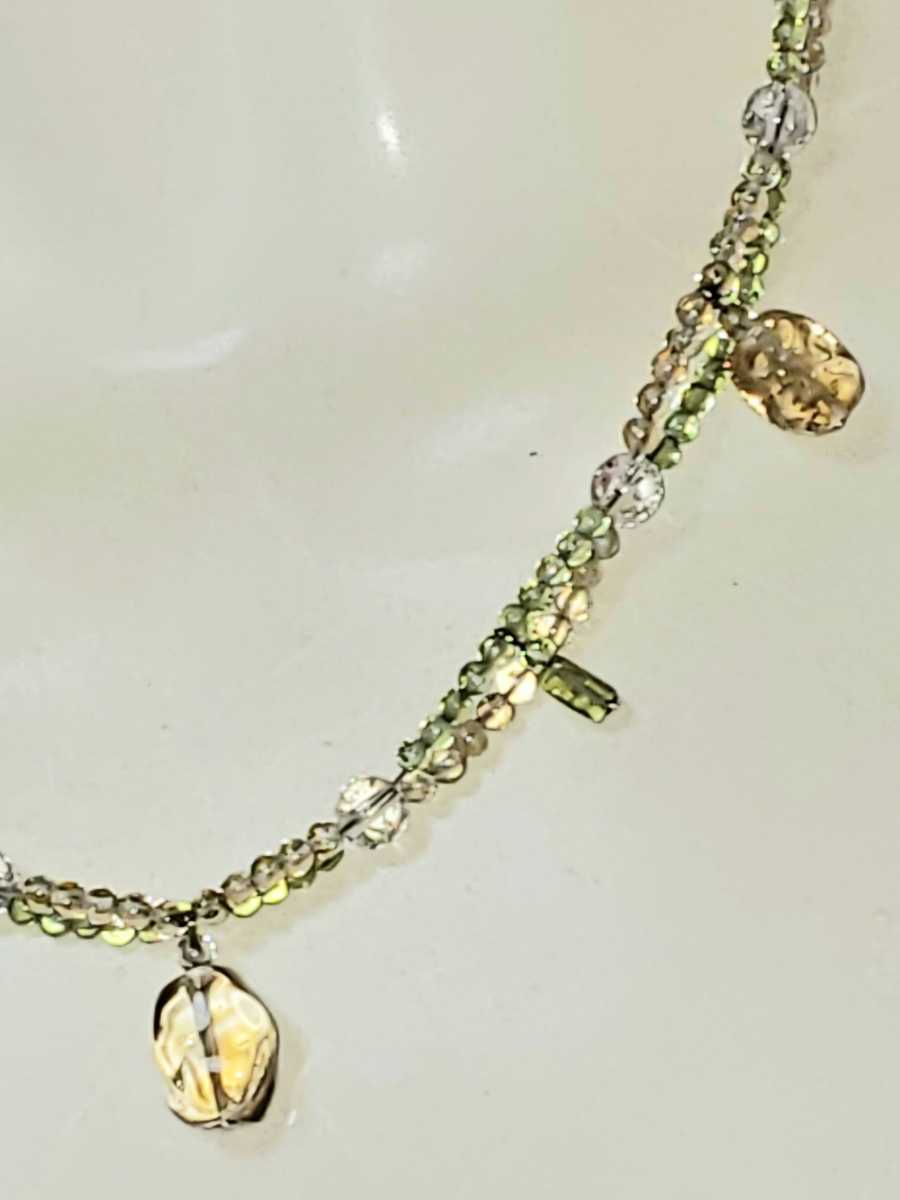 K18WG 天然石 トパーズ ペリドット クラック水晶 ネックレス マルチカラー拍卖