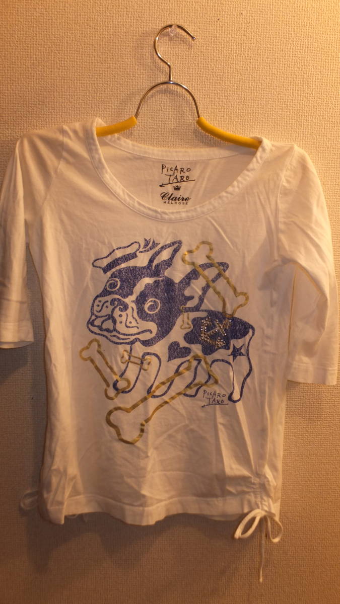 ★MELROSE CLAIRE★Ladies Tops PICARO TARO メルローズクレール 7分袖Tシャツ サイズM程度 USED IN JPAN わんちゃん 犬 DOG拍卖