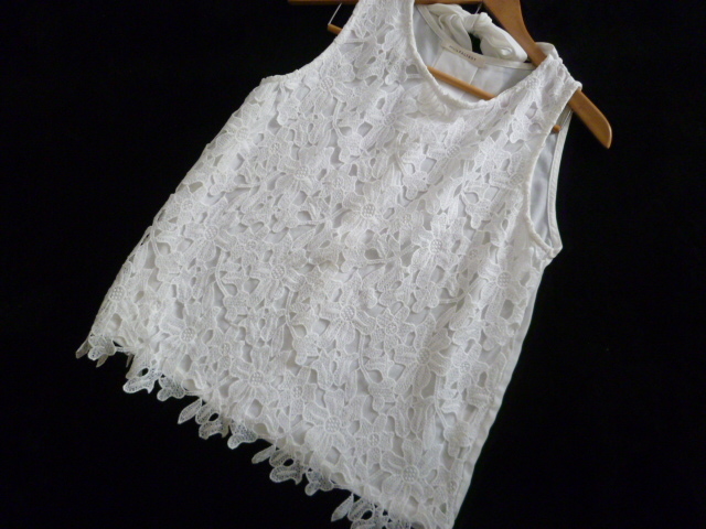 alicia PAGEBOY/アリシアページボーイ△白大花柄マーガレット総レース後ろシフォンノースリーブカットソーM/ホワイト△T615拍卖