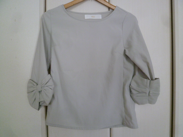 tocco closet/トッコクローゼット△ライトグレー袖リボンデザインブラウスカットソーM~L/長袖トップス姫系△T615拍卖