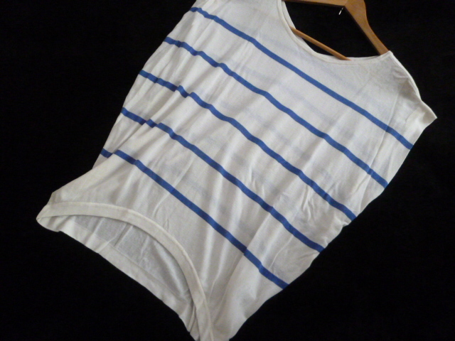 StudioCLIP/スタディオクリップ△白×ブルーボーダー背中V字前後長さ違いゆったりコットンニットM/スタジオクリップサマーニット△T615拍卖