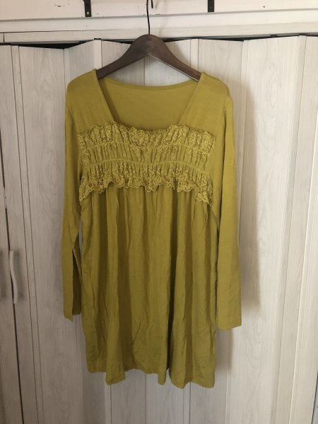 ◆胸元レースのマスタード色長袖チュニック/3L~4L◆hns拍卖