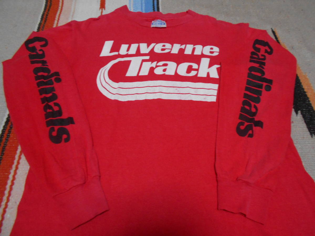 1980年代製HANES BEEFY LUVERNE HIGH SCHOOL CARDINALS TRACK&FIELD FOOTBALL BASKETBALL カレッジ ビンテージ MADE IN USA VINTAGE拍卖