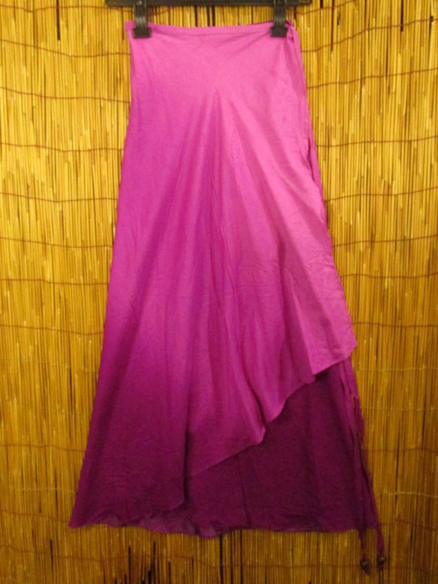 【送料込み/SALE】②新品 レーヨン素材 フリーサイズ グラデーションカラー 2WAY ロング丈 ラップスカート エスニック MAJAM拍卖