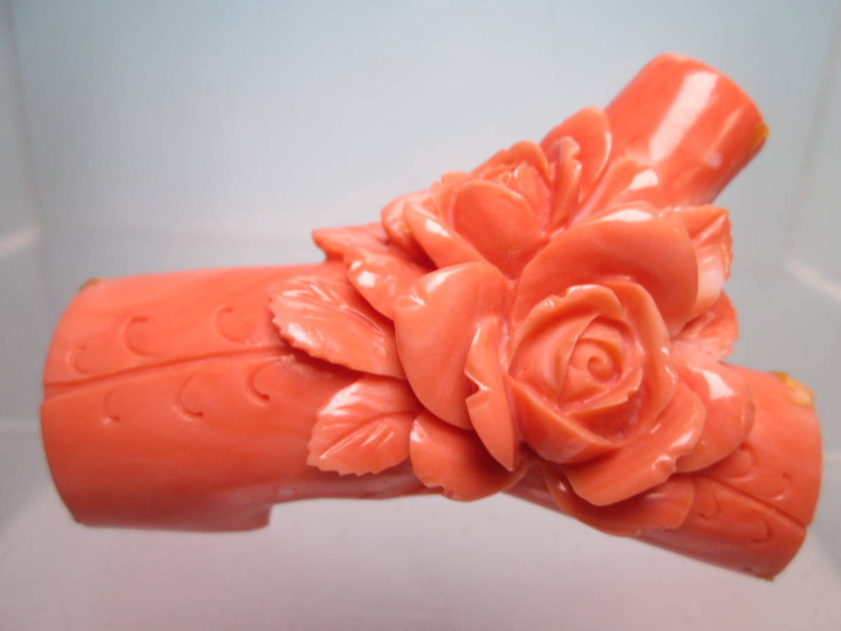 ☆本珊瑚 大振りな薔薇の花彫刻の彫り物 43,07g 帯留め、ペンダント用拍卖