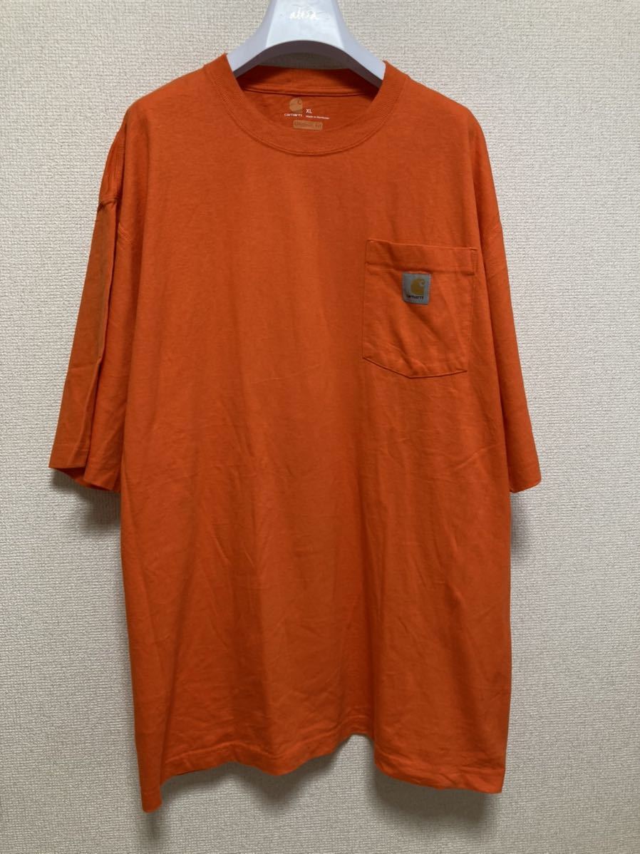 USA古着 carhartt カーハート ORIGINAL FIT ポケットTシャツ ビッグTシャツ 半袖Tシャツ オレンジ XL拍卖