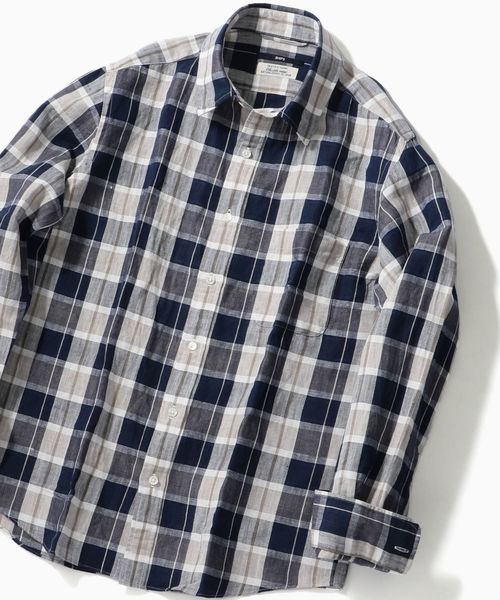 【美品】SHIPS Shuttle notes コットン/リネン レギュラーカラーシャツ ベージュ Mサイズ拍卖