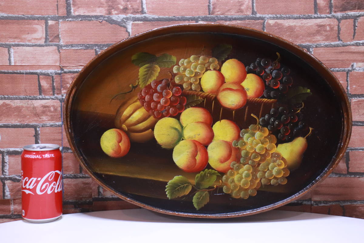 アンティーク! 木製 おぼん トレー フルーツ柄 インテリア 詳細不明 デザイントレー 骨董品■(F3419)拍卖