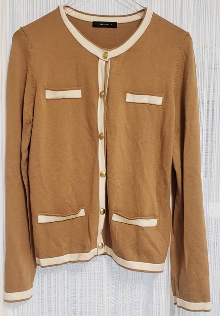 Mサイズ COMME CA ISM コムサイズム 長袖 カーディガン 金ボタン 暗マスタード×クリーム色拍卖