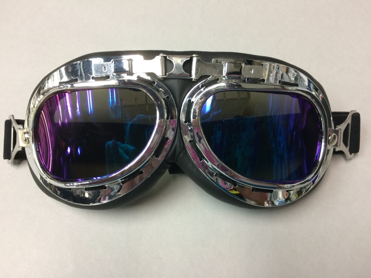 ビンテージスタイル ファッションゴーグル 001ブラック/クロームフレーム ブルーミラーレンズ拍卖