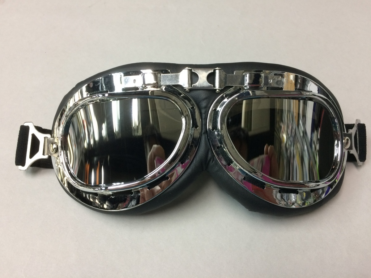 ビンテージスタイル ファッションゴーグル 001ブラック/クロームフレーム シルバーミラーレンズ拍卖