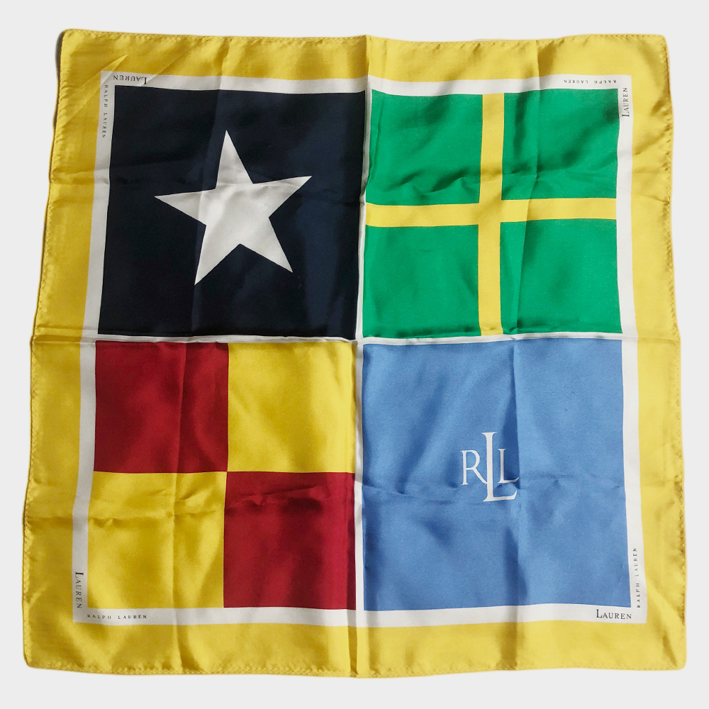LAUREN BY Ralph Lauren シルク スカーフ SILK SCARF ローレン バイ ラルフローレン POLO ポロ FLAG フラッグ柄 VINTAGE ヴィンテージ レア拍卖
