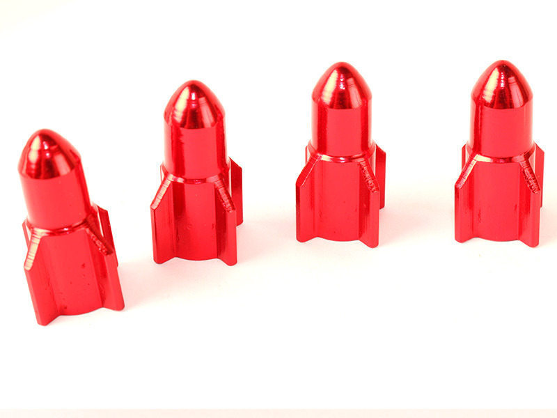 自転車 アルミ 米式バルブ用 バルブキャップ 4個入 ロケット模様#レッド拍卖