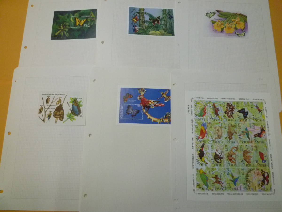 21MI S №95 世界各国 蝶切手 ニカラグア 計小型シート5種+20面シートレット 6リーフ 未使用 ※説明欄必読拍卖